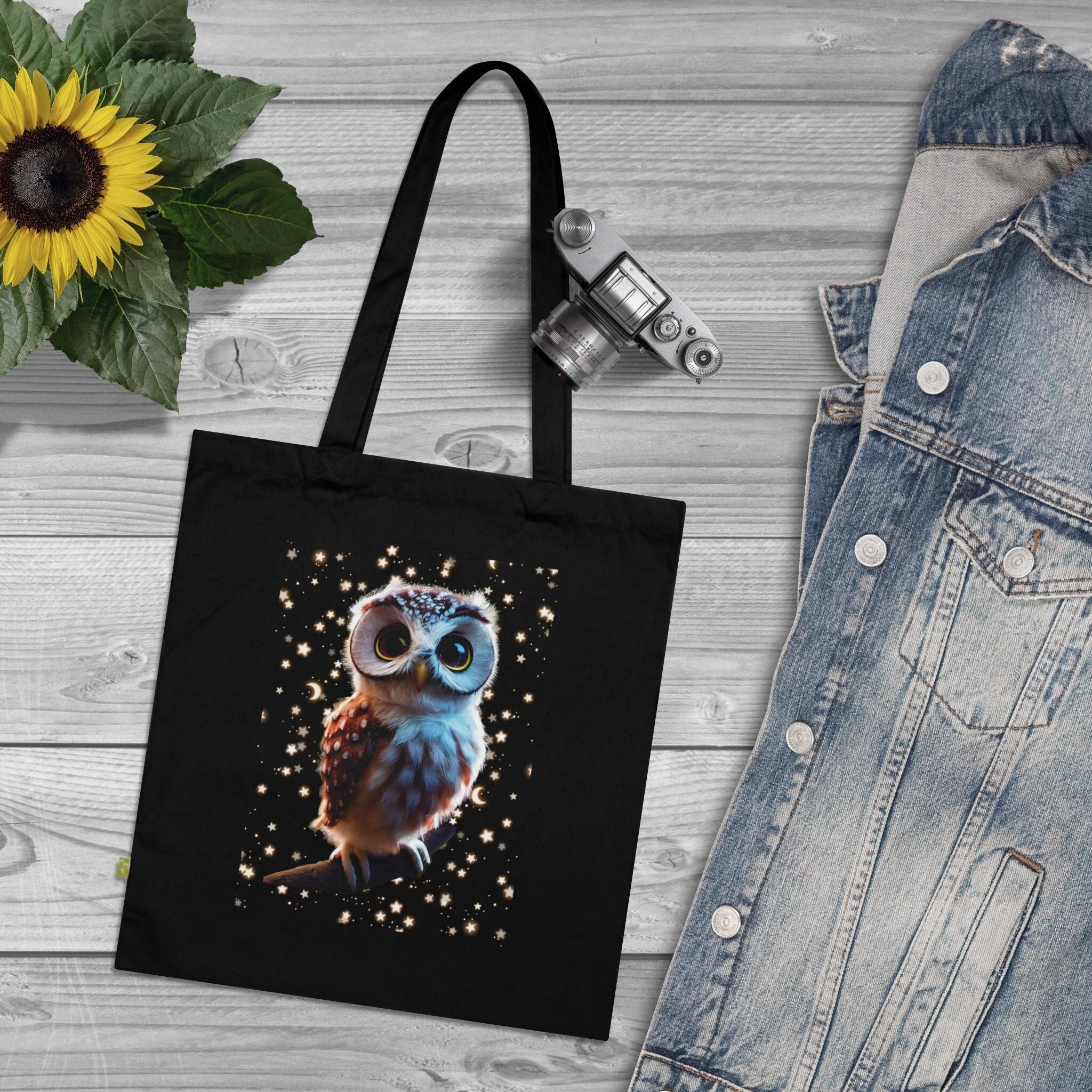 Organic Owl Tote Bag: Starry Design Eco-Friendly Canvas Tote