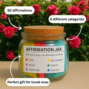 Affirmation Jar | 90 Positive Daily Affirmations | Manifestation Gift, Self Love and Mindfulness Jar