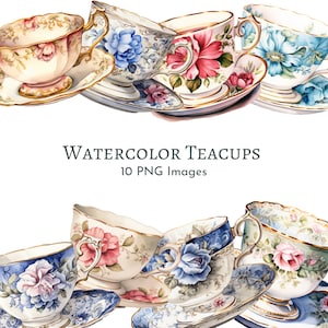 Tazze da tè in stile vintage acquerello PNG Clipart - DOWNLOAD DIGITALE