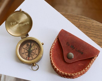 Personalized Compass with Leather Case Gift, Working Compass, Engraved Compass, Custom Compass, Compass, Gifts, Christmas Gifts, Men Gifts