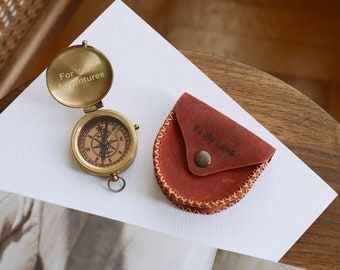 Personalized Compass with Leather Case Gift, Working Compass, Engraved Compass, Custom Compass, Compass, Gifts, Christmas Gifts, Men Gifts