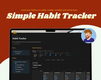 Simple Habit Tracker Notion Template / Notion Habit Tracker / Progress Tracker / Notion Habits / Behaviour Tracker Notion / Notion Tracker