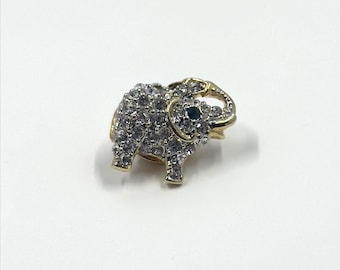 Vintage Style Rhinestone Elephant Brooch – Gold Tone Costume Jewelry
