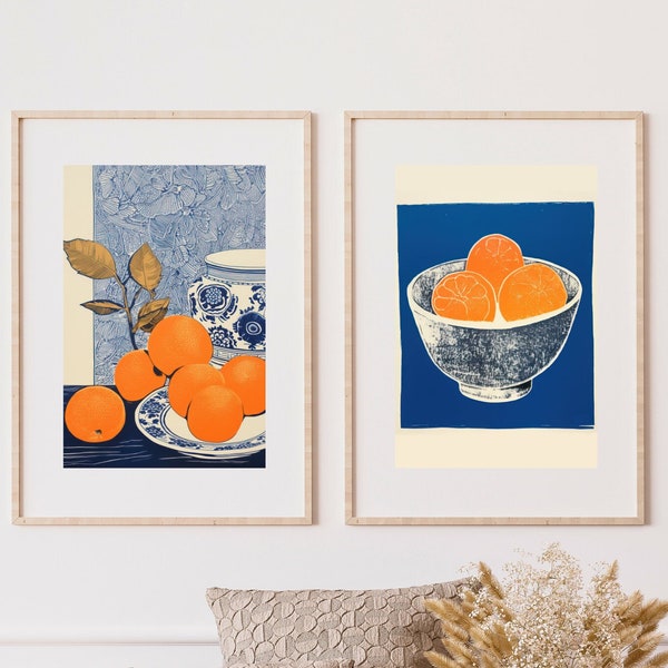 Blue Orange Wall Art Etsy