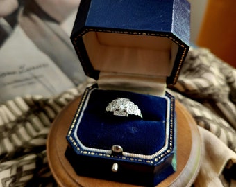 Art Deco Platinum Diamond Ring .92ctw Antique Engagement Ring European Cut 1930s Square Ring Vintage Platinum Diamond Ring