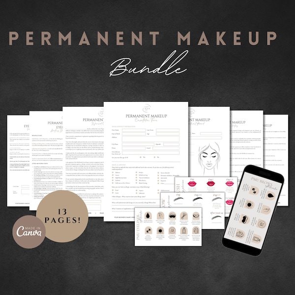 Permanent Makeup Forms | Editable PMU Consent Forms | PMU Aftercare Cards | Esthetician Client Intake Forms | PMU Lip Blush, Microblading