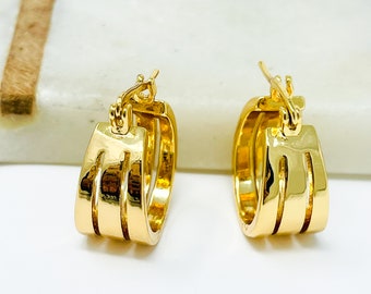 Gold Earrings, 18K Gold Filled Earring, Chunky Earrings, Dainty Hoop, Chunky Hoop, Gold Filled Small Hoop,Gift For Mom, triple hoop earrings