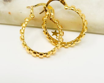 18k Gold Hoop Earrings/ Antitarnish Hoops/ Chunky Gold Hoop Earrings/ Beaded Gold Hoop Earring/Medium Minimal Hoop Earrings/Bridesmaid Gift