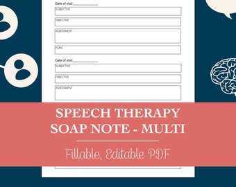 SOAP Note (Multi) for Speech Therapy (Editable, Fillable, Printable PDF)