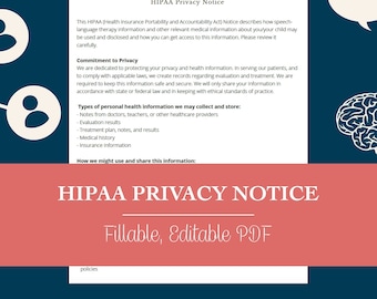 HIPAA Privacy Notice Form for Speech Therapy (Editable, Fillable, Printable PDF)