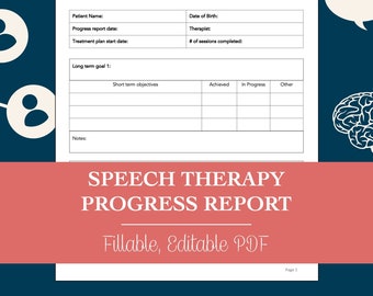 Progress Report Template for Speech Therapy (Editable, Fillable, Printable PDF)