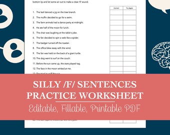 Silly /F/ Sentences Practice Worksheet for Speech Therapy (Printable PDF)