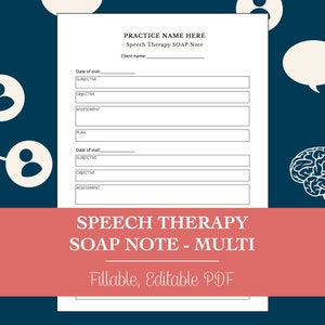 SOAP Note (Multi) for Speech Therapy (Editable, Fillable, Printable PDF)