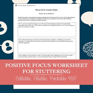 Positive Focus Worksheet for Speech Therapy (editable, Fillable ...