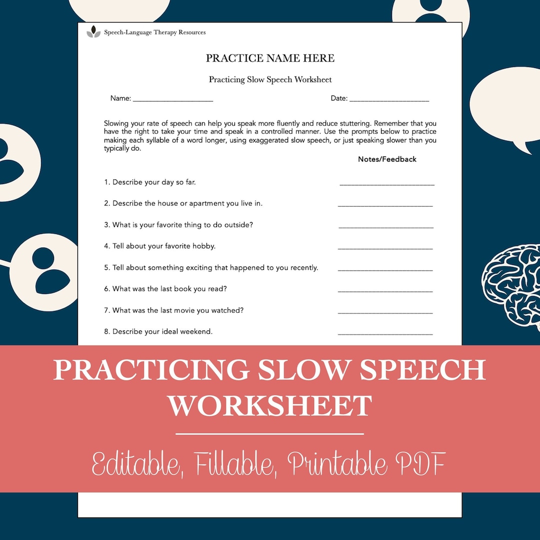 Practicing Slow Speech Worksheet for Stuttering for Speech Therapy ...