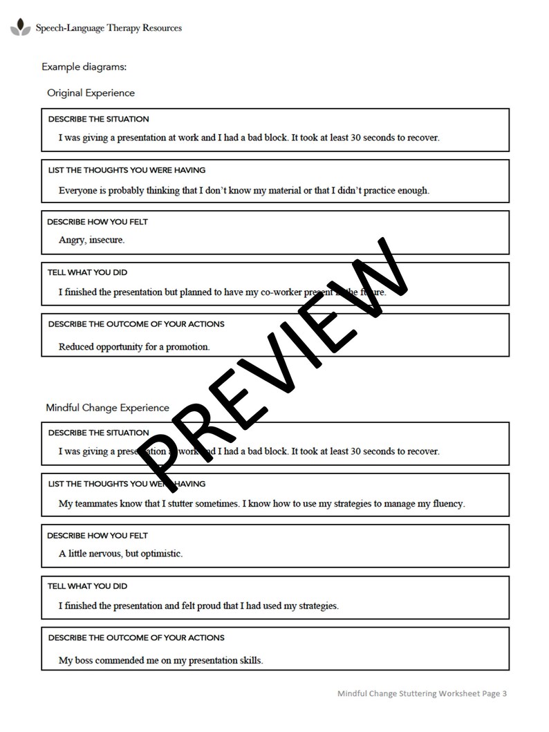 Mindful Change Stuttering Worksheet for Speech Therapy (editable ...