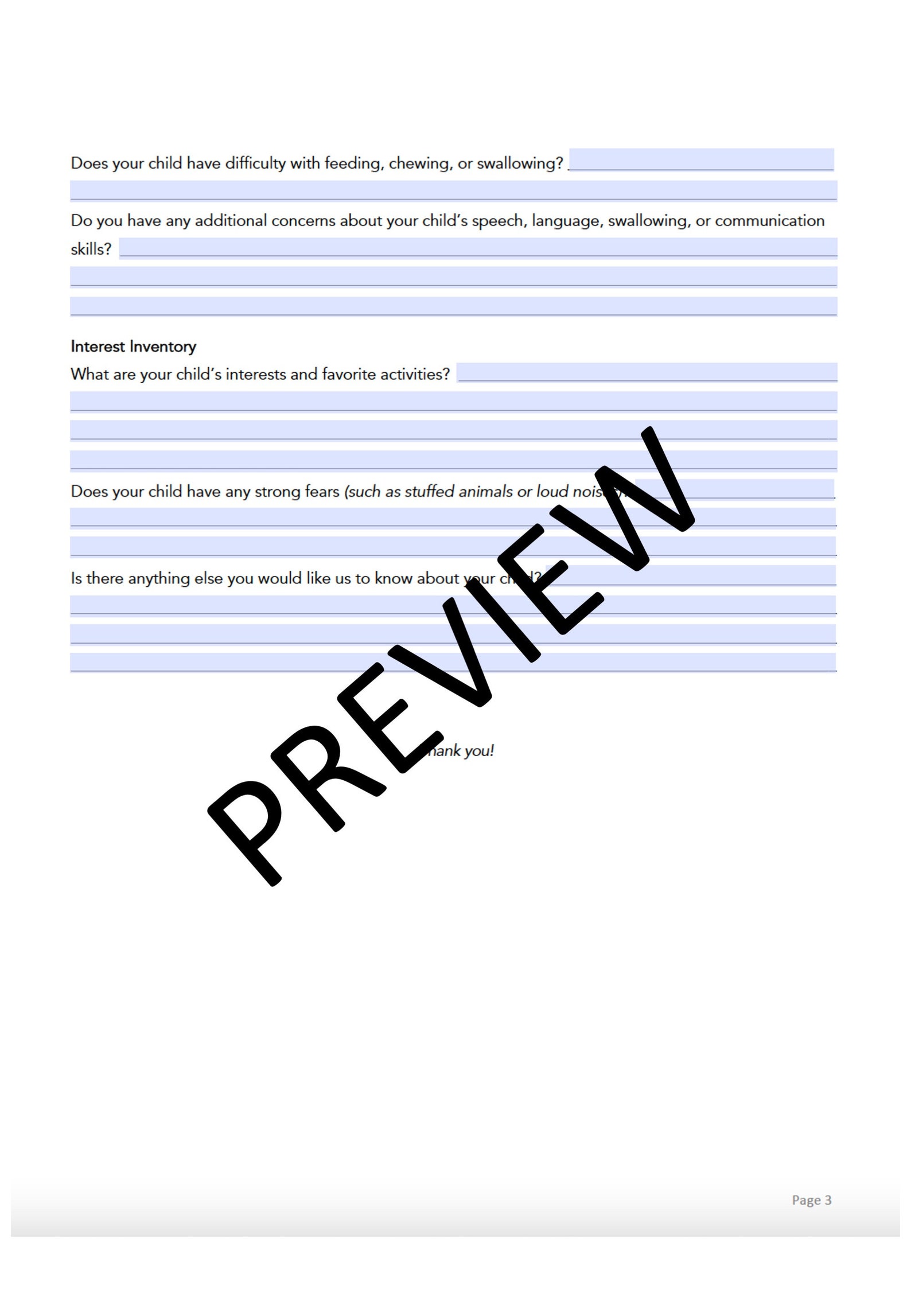 Speech Therapy Intake Form for Children (editable, Fillable, Printable ...