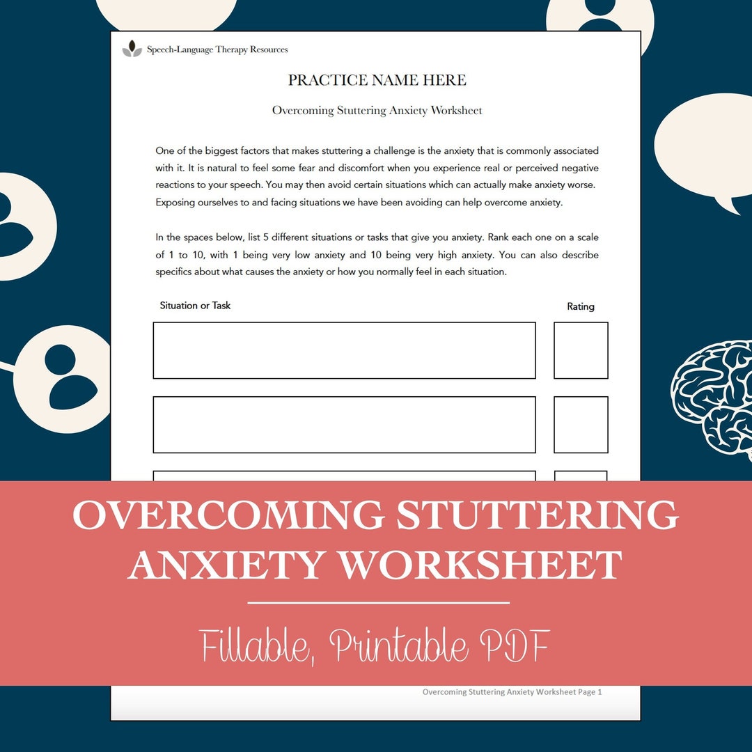 Overcoming Stuttering Anxiety Worksheet for Speech Therapy (editable ...