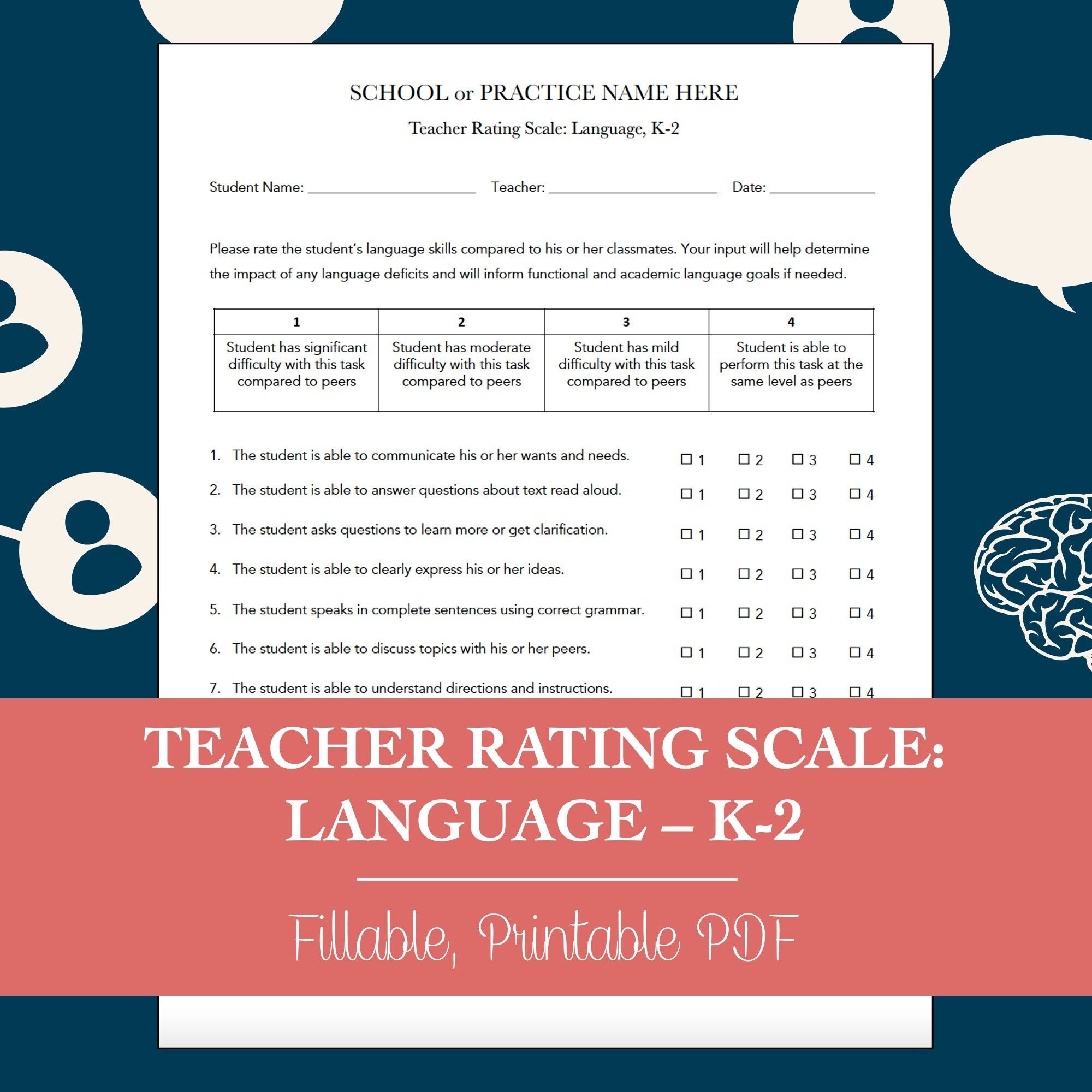 Teacher Rating Scale: Language, Grades K-2 Worksheet for Speech Therapy (editable, Fillable, Printable PDF) - Etsy teacher-rating-scale-language-grades-k-2-worksheet-for-speech-therapy-editable-fillable-printable-pdf-etsy