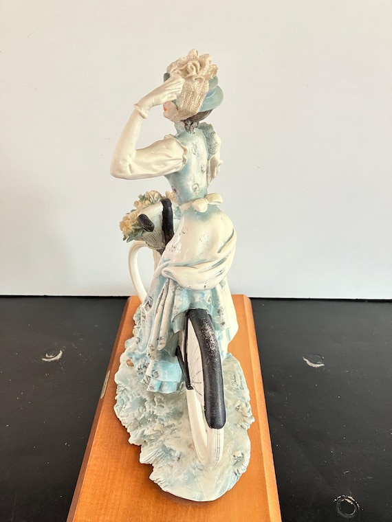 Vintage A. Belcari Figurine: Lady on Bicycle, Italian Resin