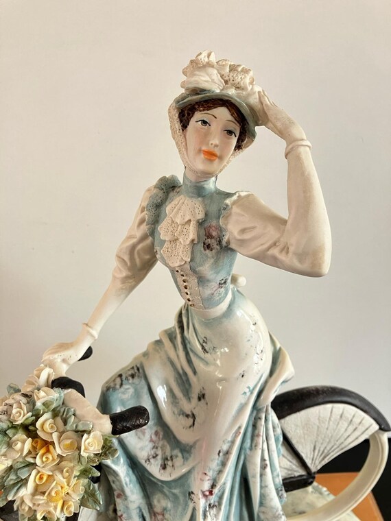 Vintage A. Belcari Figurine: Lady on Bicycle, Italian Resin