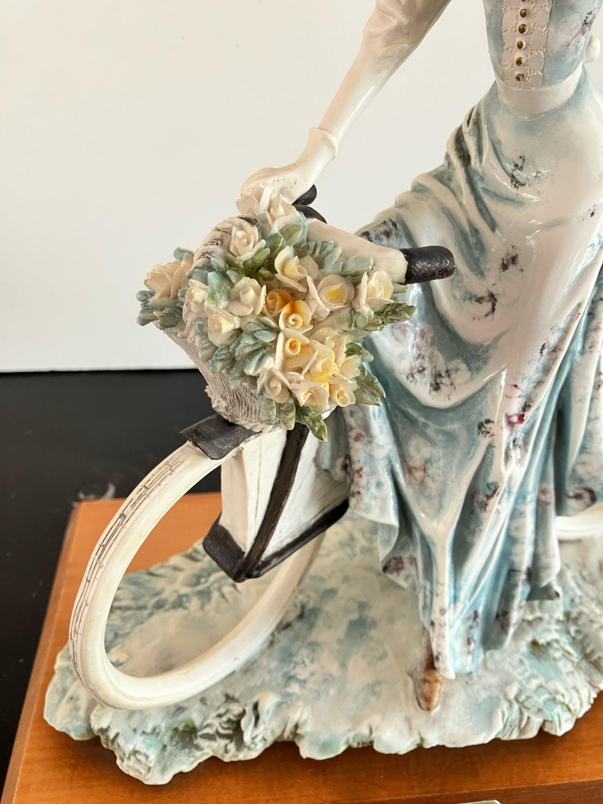 Vintage A. Belcari Figurine: Lady on Bicycle, Italian Resin