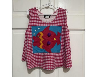 Vintage Girls 1980s 1990s Sleeveless Fish Shirt Size 10