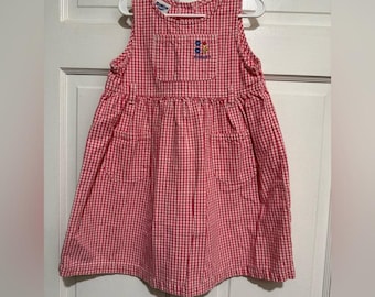 Vestido vintage OshKosh B'Gosh Girls de cuadros vichy, talla rosa con estampado floral.