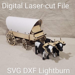 File tagliato al laser in scala 1:24 Carro coperto/fattoria del XIX secolo SVG, DXF e Lightburn Files abbinabili a cavalli o buoi Schleich, Papo e Mojo