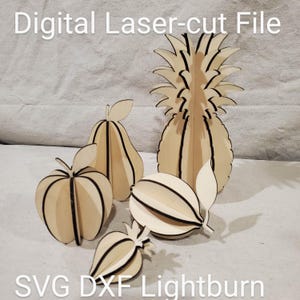Arquivo de corte a laser 3D Fruit Pineapple, Apple, Pear, Lemon, and Strawberry SVG, DXF & Lightburn files