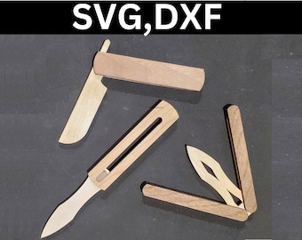 Digital Laser Cut File - Knife Wooden Toy Fidget Folding Sliding Pocket Knives SVG DXF Lightburn