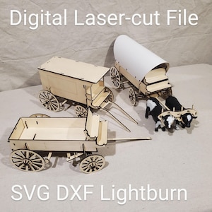 19th Century Cut Dateien, Lieferung, Bauernhof, Planwagen SVG, DXF, und Lightburn Dateien für Schleich, Papo, Mojo Pferde oder Ochsen
