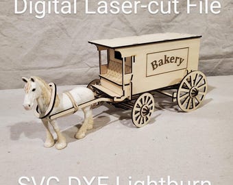 Archivo digital para corte láser - Carro de reparto del siglo XIX a escala 1:24 (archivos SVG, DXF y Lightburn) compatible con caballos de Schleich, Papo y Mojo.