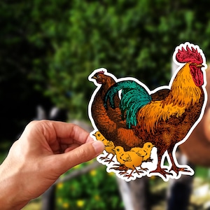 Colorful Vibrant Vintage Rooster Hen Chick Family Chicken Sticker Planner Scrapbook Sticker Laptop Phone Case Sticker New Beginning Decal