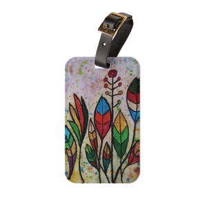 Botanischer Blumen Kofferanhänger, Pflanzen Blätter Reisetaschen Kennzeichner, Buntes Abstraktes Design Accessoire, Bold Pastel Koffer Label, Natur