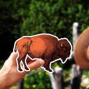 Pegatina rústica de bisonte troquelada, pegatina de búfalo, calcomanía vintage de animal para portátil, diario, álbum de recortes, regalo para él, regalo para ella, decoración del hogar