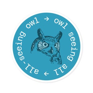 Sticker résistant à l'eau Sticker rond Hibou aveugle pour ordinateurs portables Bouteilles d'eau Carnets cadeaux Décoration d'intérieur Symbole du savoir