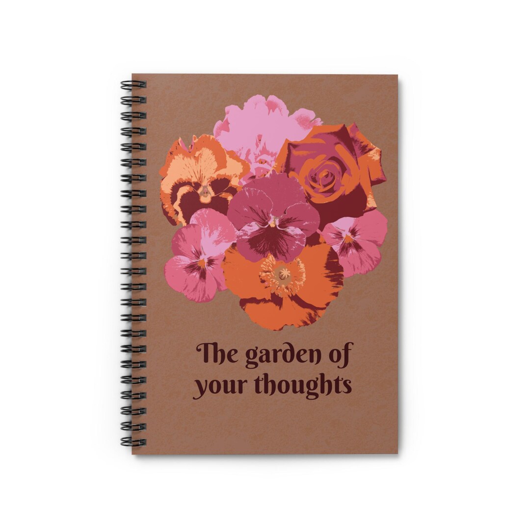 Spiral Notebook - Floral Garden Design, Ruled Line Journal, Mocha ...
