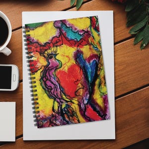 Abstract Art Spiral Notebook: Love Birds, Hearts, Ruled Lines