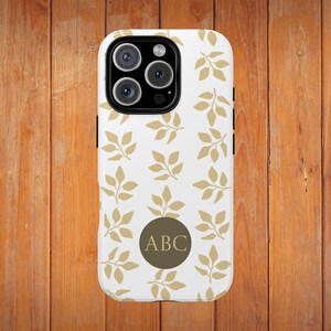 Custom Initial Phone Case Tough Phone Case Golden Branch Pattern iPhone Case Nature Inspired Monogram Phone Case Personalized Phone Cover