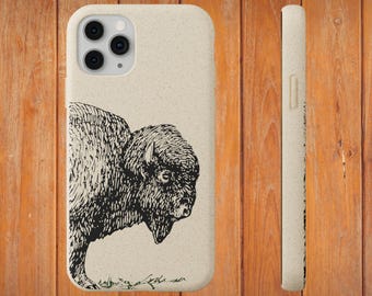 Funda ecológica biodegradable con diseño de bisonte, protección para Tauro/búfalo, sin plástico, colores tierra, zodíaco, iPhone 14, iPhone 16, iPhone 15 Pro