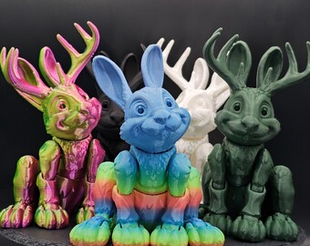 3D Printed Flexi Bunny Rabbit or Jackalope Fidget Toy