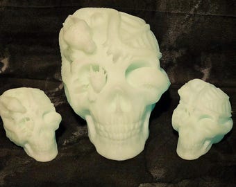 Glow In The Dark 3D Printed Skull with Dragon & Baby