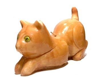 Large Vintage Cat-Shaped Wax Candle/Sculpture- Mid-Century Decorative Accessory