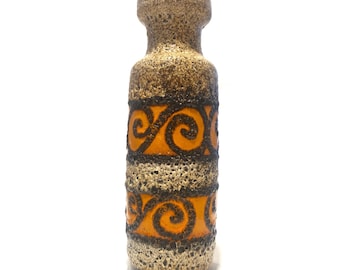 Scheurich Keramik 200-28 Vase in Orange Swirl Fat Lava Glaze, 1970s West German Pottery