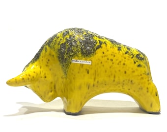 Otto Keramik Bull in Yellow Fat Lava Glaze- West German Pottery-Style Ceramic Sculpture
