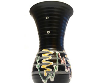 Vintage West German Pottery Vase, Model 214, Hand-Painted Fat Lava Ceramic