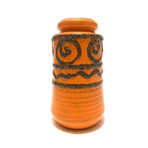 Scheurich Keramik 549-21 Vase in Orange with Black Fat Lava Glazing- Vintage 1970s West German Art Pottery