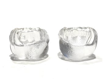 Pair of Nuutajarvi Glass Candle Holders/Egg Cups by Oiva Toikka- Mid-Century Finnish Design