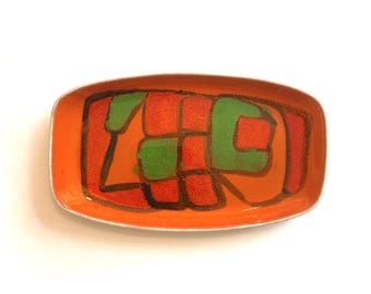 Poole Pottery Orange Delphis Dish by Gillian Taylor, Shape 361- Mid-Century Modern Ceramics